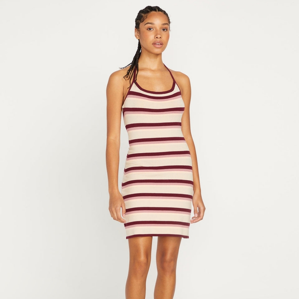 Volcom Striped Sleeveless Gurrl Crush Dress - Burgundy, Pink & White (NWOT)